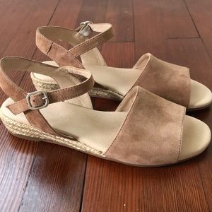 Eric Michael Women’s Shannon Suede Low Heel Espadrille Sandals in Taupe